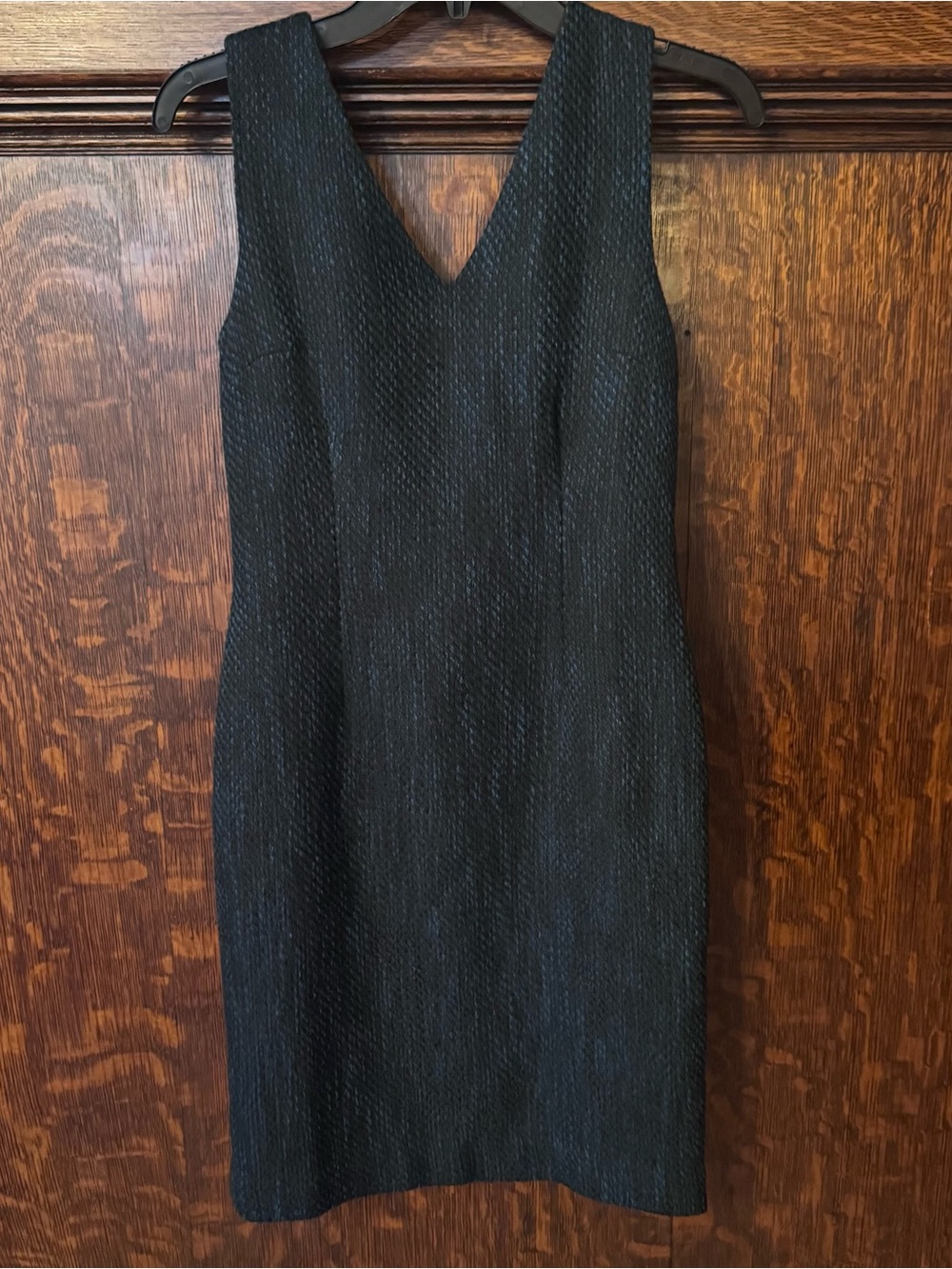 Banana Republic Black and Teal Textured V-Neck Sheath Dress